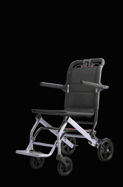 Black and silver folding wheelchair on a transparent background